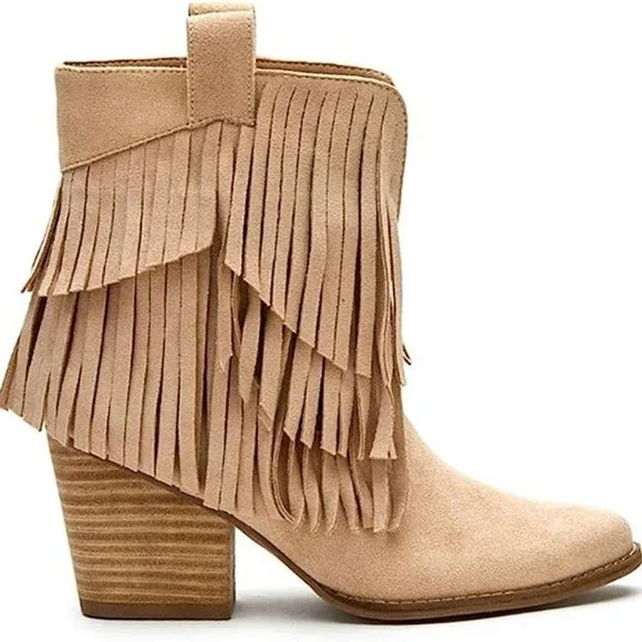 Coconuts by Matisse Natural Logan Fringe Western Style Booties Boots size 9.5 - Picture 5 of 9